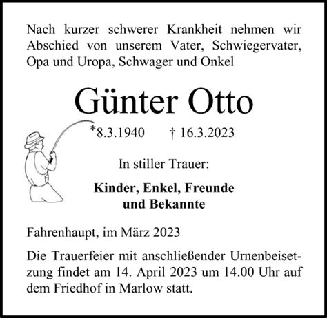 Traueranzeigen Von G Nter Otto Trauer Anzeigen De