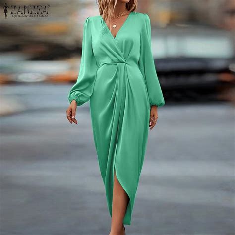 Cheap ZANZEA Spring Women Collect Waist Kink Long Puff Sleeves Long ...