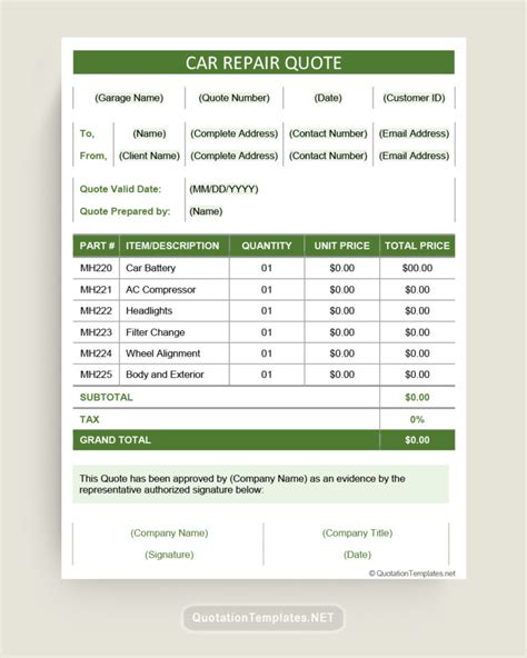 20+ Free Repair Quote Templates (Word, Excel, PDF)