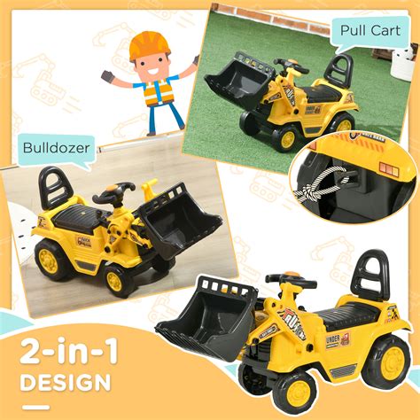 HOMCOM NO POWER 3 In 1 Ride On Toy Bulldozer Digger Tractor Pulling