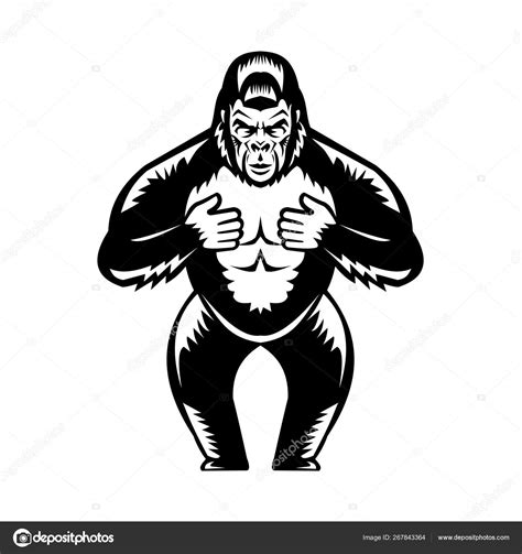 Silverback Gorilla Beating Chest Woodcut — Stock Vector © patrimonio ...