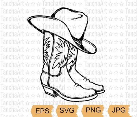 Print Art Vector Cowboy Boots Svg Eps Cowboy Hat Png Western Boots Svg Printable File Svg For