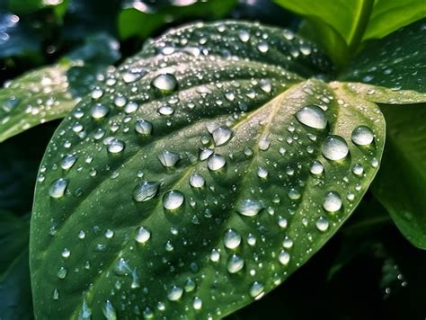 Un Primer Plano De Una Hoja Con Gotas De Agua Sobre Ella Ia Generativa