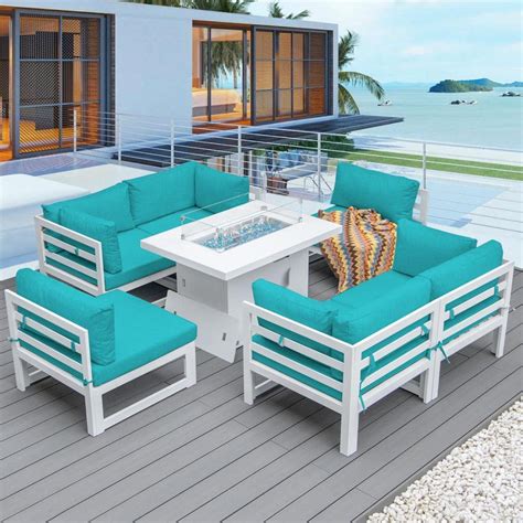 NICESOUL Modern 7-Piece White Aluminum Patio Fire Pit Seating Set ...