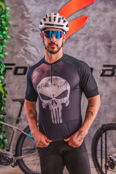 Camisa De Ciclismo Masculina Justiceiro Punisher Preta Pro