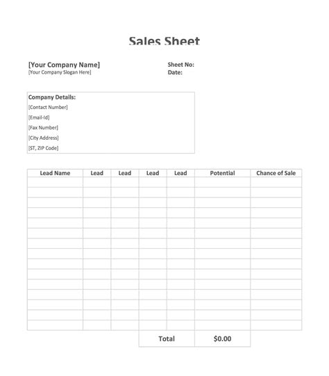 Free Printable Sell Sheet Templates Word Pdf Excel