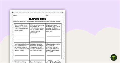 Elapsed Time Worksheet Teach Starter Worksheets Library