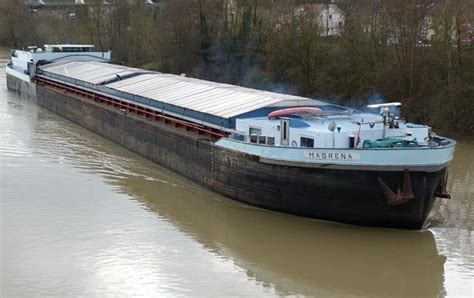 River Cargo Ship Mabrena Sinking After Water Ingress At Rhine Near