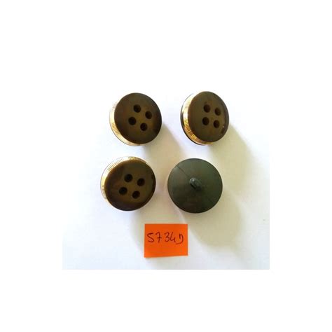 4 Boutons en résine gris et vert et métal doré 29mm 5734D Boutons