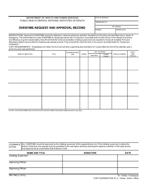 Fillable Online Oma Od Nih Form Nih Overtime Request And