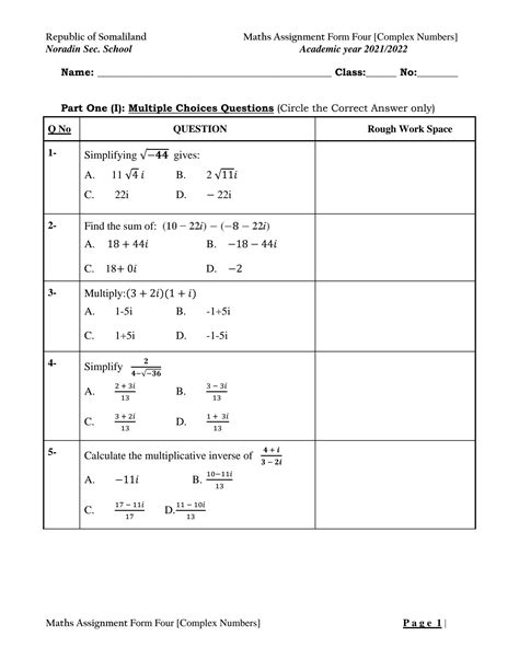 Solution Complex Numbers Test F4 2021 2022 Converted Studypool