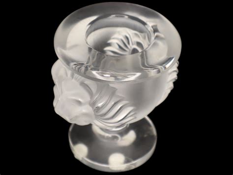 Lot Lalique Tete De Lion Frosted Lion Head Lighter Holder