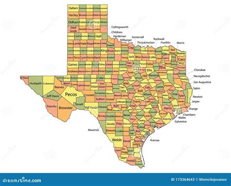 Mapa Del Condado De Texas Ilustración Del Vector Ilustración De Delaware 173364643