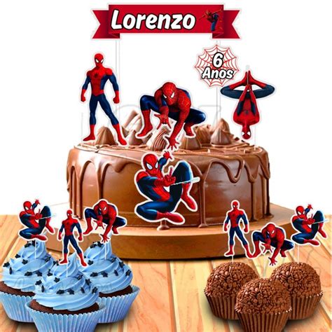 Kit Topo Topper De Bolo Tags Toppers Para Doces Homem Aranha Spider