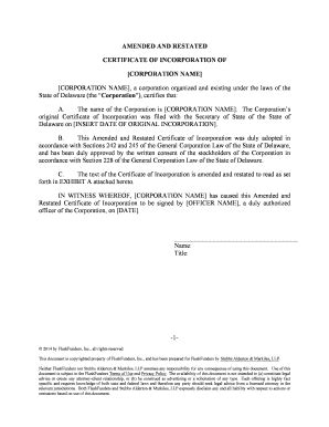 Fillable Online Amended Restated Certificate Of Incorporation