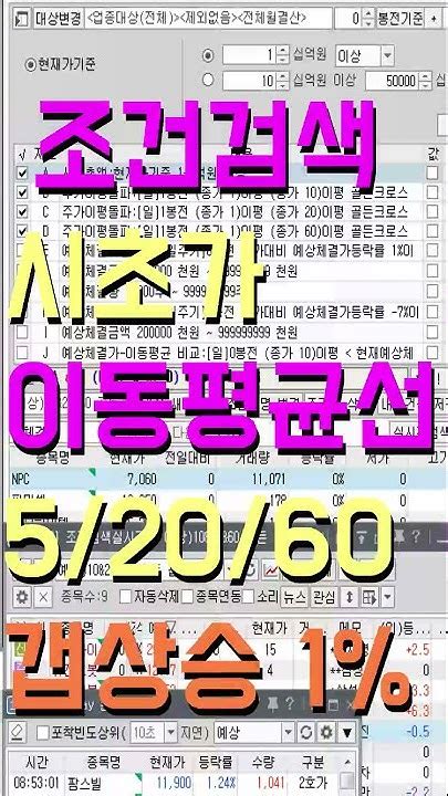 시초가매매 이동평균선 매매 골든크로스 가 좋을까 세력물량털기 주의 10일 20일 60일 이평선 시초가검색기 맥점공략 상한가