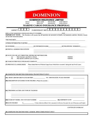 Fillable Online Marine Cargo Proposal Form