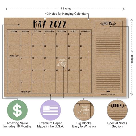 Large Desk Calendar 2022 2023 2022 Rustic Wall Calendar Desk