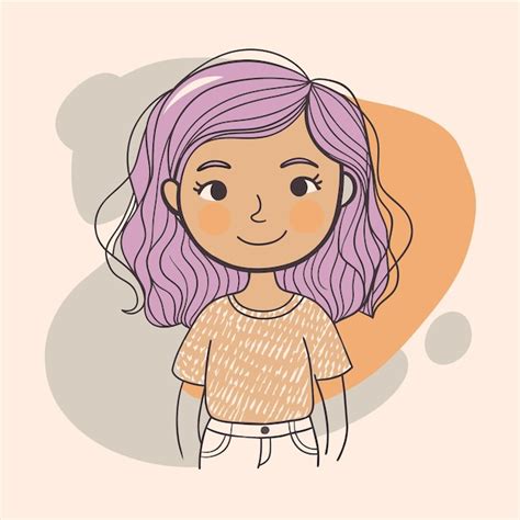 Um Desenho De Uma Menina Com Cabelo Roxo E Um Fundo Amarelo Vetor Premium