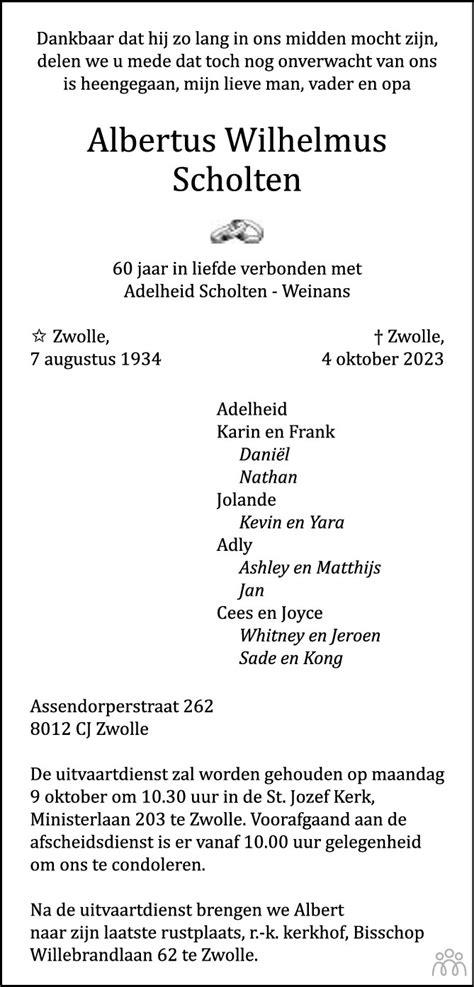 Albert Albertus Scholten 04 10 2023 Overlijdensbericht En