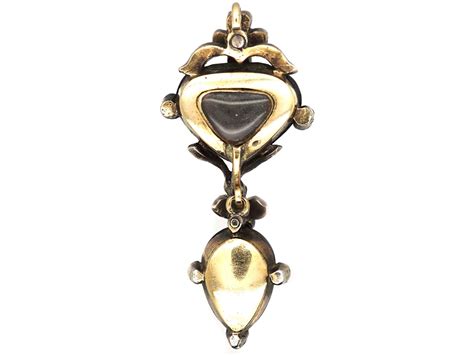 Victorian Gold Cabochon Garnet Rose Diamond Pendant W The