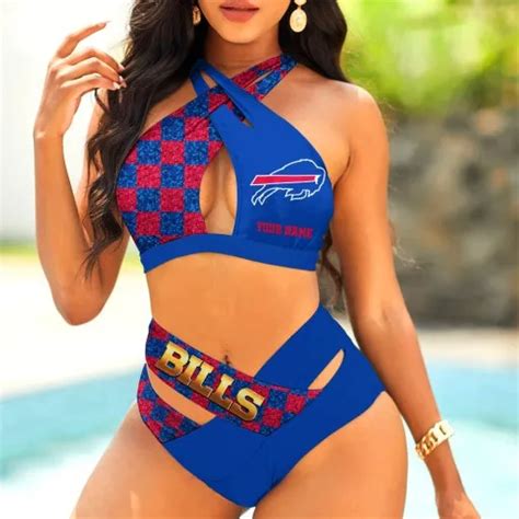 Buffalo Bills Womens 2Pcs Bikini Swimsuit Criss Cross Cutout Bathing Suit St8490 Nokojo