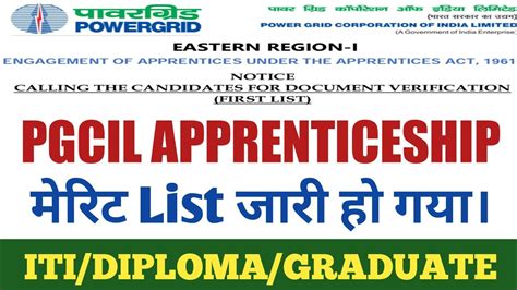 PGCIL APPRENTICESHIP MARIT LIST PGCIL अपरटसशप क मरट लसट आ