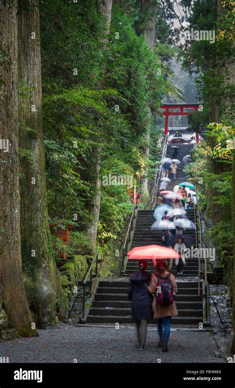 Pilgrims Ascending Steps To Shrine In The Rain Jinja Shrine 757 Ad