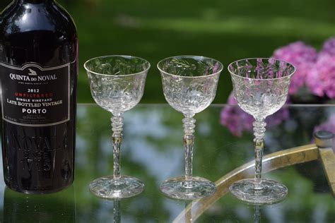 6 Vintage Etched Liqueur Wine Glasses Set Of 6 Mis Matched 4 Oz