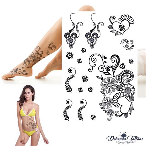 Henna Temporary Tattoo Sticker Transfer Black Henna White Etsy