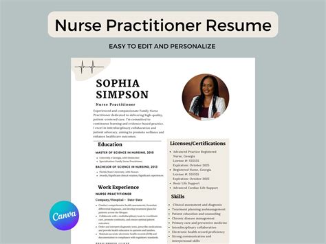 Nurse Resume Template Nurse Practitioner Resume Template - Etsy