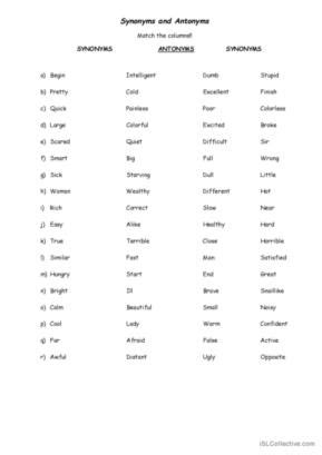 Opposites Antonyms English Esl Worksheets Pdf Doc