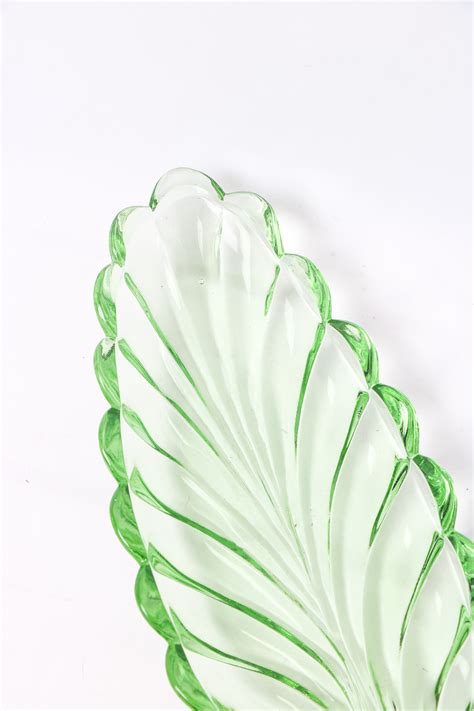 Vintage Green Glass Moulded Leaf Dish Lambandnewt