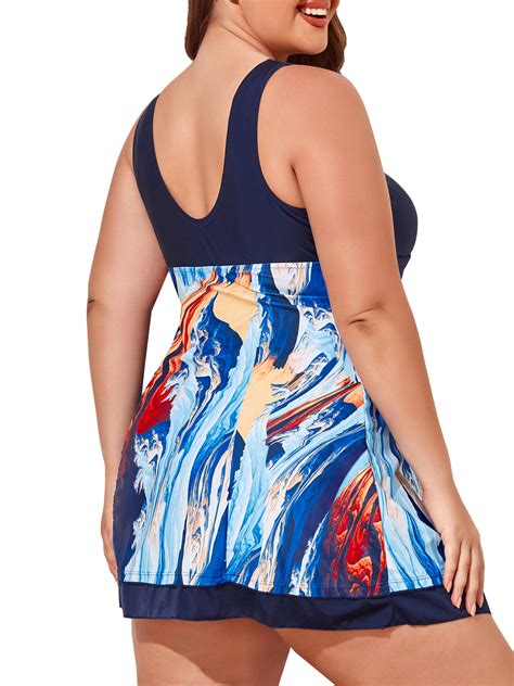 Summer Mae Modest Plus Size Swimdress With Tummy Control Large Skirt