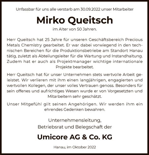 Traueranzeigen Von Mirko Queitsch Trauer Op Online De