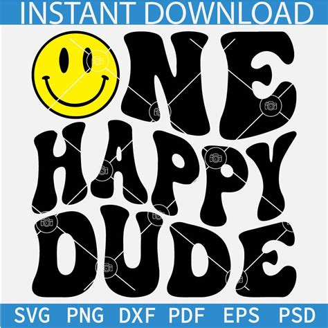 One Happy Dude Smiley Face Svg 1st Birthday Smile Svg Retro Wavy Text