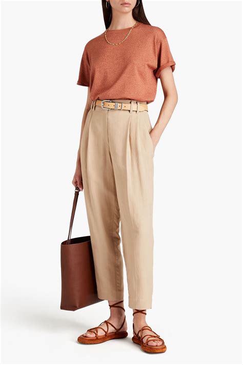 BRUNELLO CUCINELLI Cropped Bead Embellished Twill Tapered Pants THE