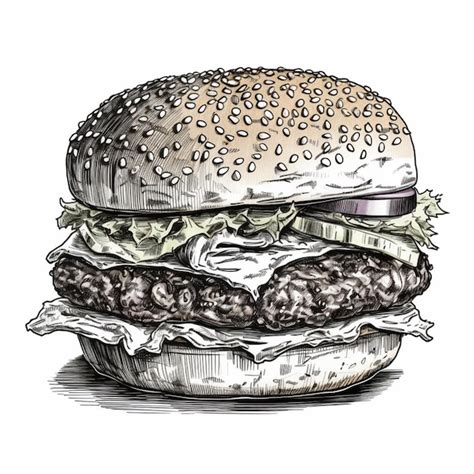 Premium Photo A Drawing Of A Hamburger With Lettuce And Meat On A Bun