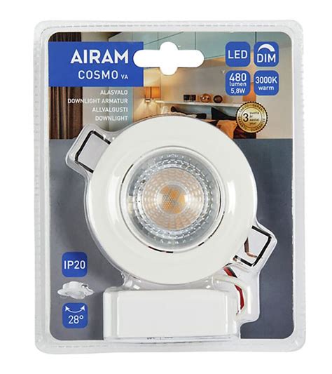 LED Alasvalo Airam Cosmo Tilt IP20 6W 830 DIM WH Bauhaus Fi