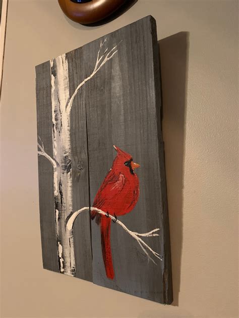 Wall Decor Cardinal On Birch Tree Pallet Wood Painting 11 Etsy