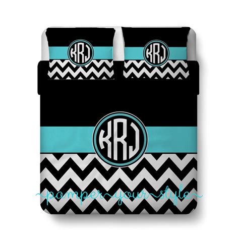 Circle Monogram Bedding And Shams Black And White Chevron With Accent