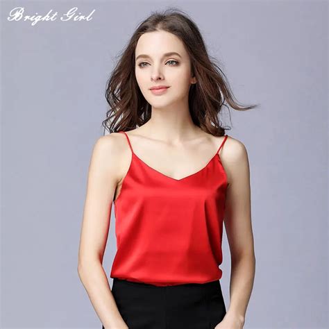 Bright Girl Women Tank Top Summer Sexy V Neck Camis Tank Tops Femme Casual Polyester Silk Shirt