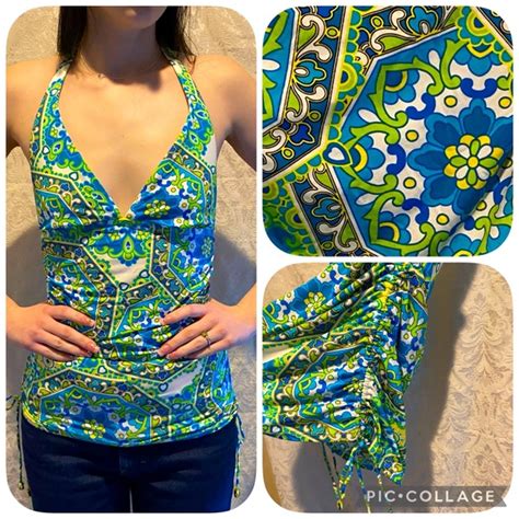 Jantzen Swim Jantzen Bikini Tankini Top Halter Ruched Long Xss Bathing Swim Suit Mandala