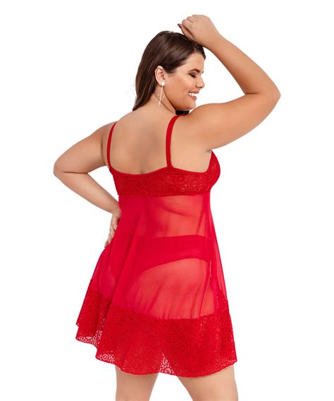 Camisola Imi Lingerie Sem Bojo Em Tule E Renda Calcinha Plus Size Aurora Imi Lingerie