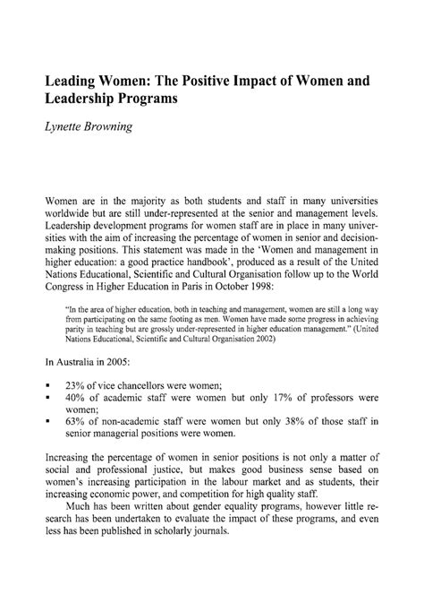 Pdf Leading Women The Positive Impact Of Women And Leadership Programs