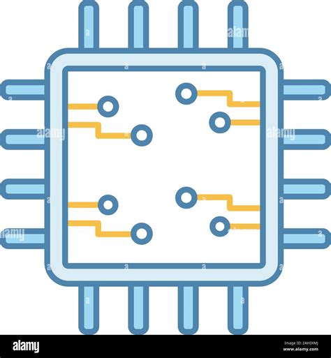 Procesador con circuitos electrónicos icono en color Microprocesador