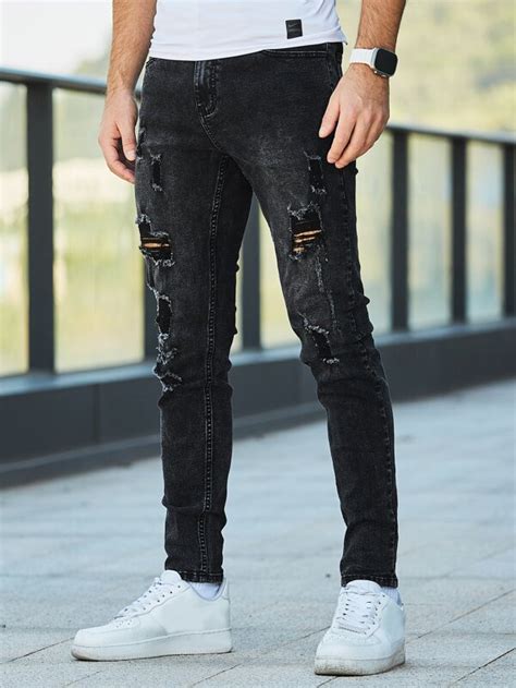 Manfinity Men Ripped Frayed Skinny Jeans Shein Usa