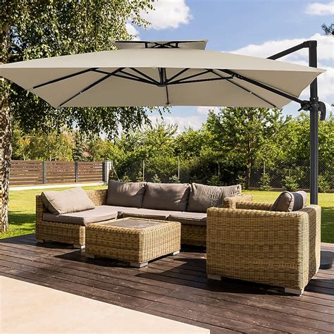 jearey  ft aluminum beige crank cantilever patio umbrella
