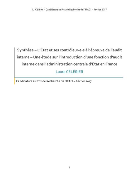 Synthe se Laure Ce lerier Article Synthèse LÉtat et ses contrôleur