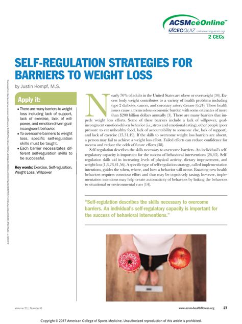 PDF Self Regulation Strategies For Barriers To Weight Loss